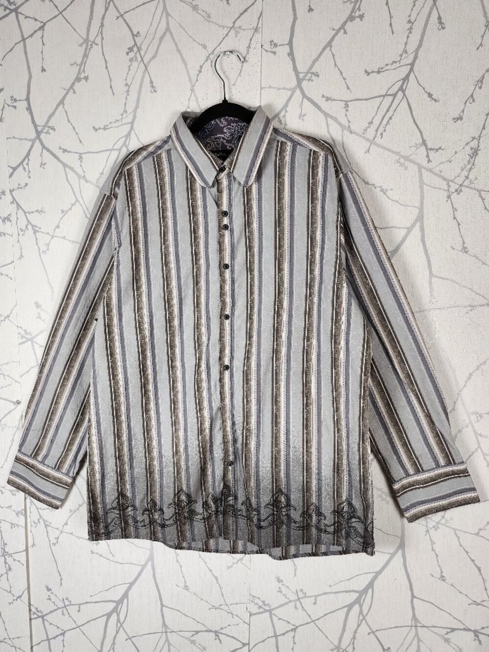 Rock Roll N Soul Artsy Stripe Paisley Contrast Cuff Shirt